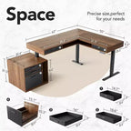 Bureau d'angle électrique en forme de L de 160 x 135 cm avec 2 tiroirs de rangement et un caisson de classement, bureau d'ordinateur réglable en hauteur, couleur noyer
