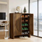 Meuble de Rangement en Bois Moderne GDFStudio Ruige 32 avec 2 Portes à Persiennes Rondes et Étagères Amovibles