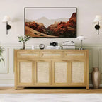 Buffet de salle à manger avec rangement de 160 cm, Bahut de style rustique avec bar à café, 3 tiroirs, 4 portes et étagères réglables pour salle à manger et cuisine