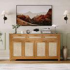 Buffet de salle à manger avec rangement de 160 cm, Bahut de style rustique avec bar à café, 3 tiroirs, 4 portes et étagères réglables pour salle à manger et cuisine