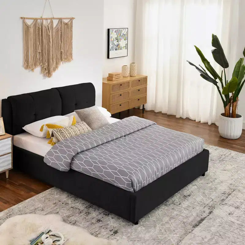 Cadre de lit plateforme de rangement ModernLuxe Queen/King, lit capitonné en chenille avec tête de lit moelleuse