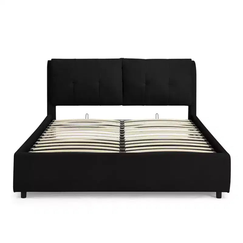 Cadre de lit plateforme de rangement ModernLuxe Queen/King, lit capitonné en chenille avec tête de lit moelleuse