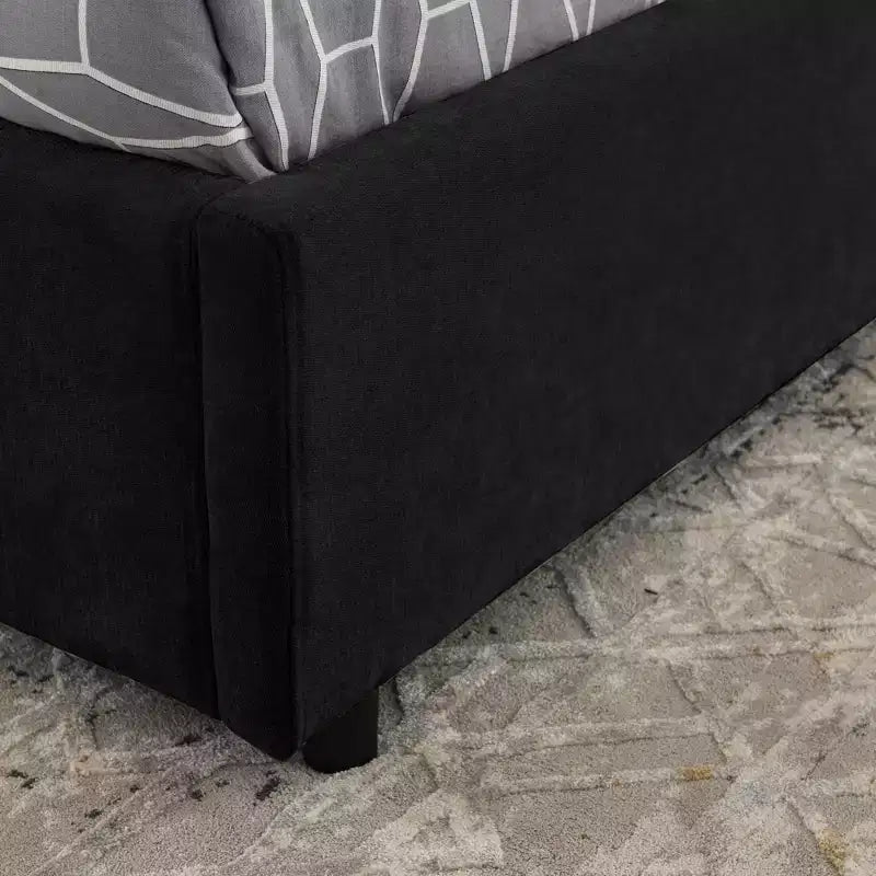 Cadre de lit plateforme de rangement ModernLuxe Queen/King, lit capitonné en chenille avec tête de lit moelleuse