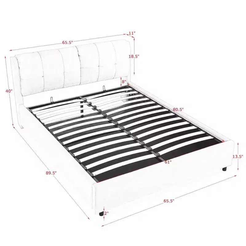 Cadre de lit plateforme de rangement ModernLuxe Queen/King, lit capitonné en chenille avec tête de lit moelleuse