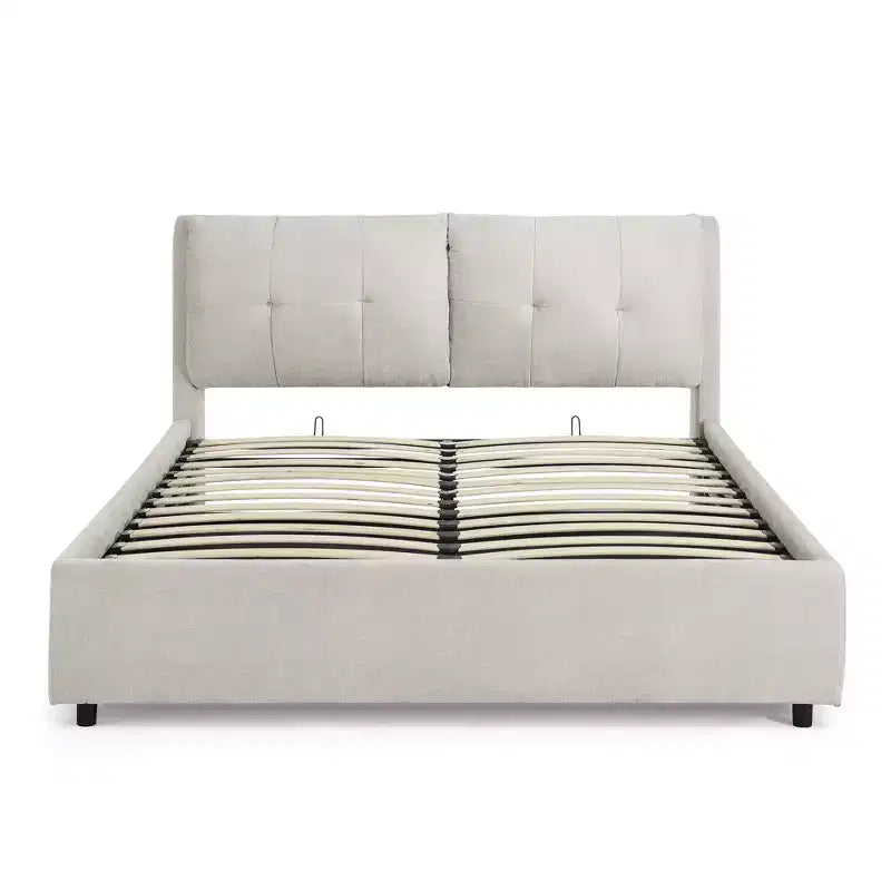 Cadre de lit plateforme de rangement ModernLuxe Queen/King, lit capitonné en chenille avec tête de lit moelleuse