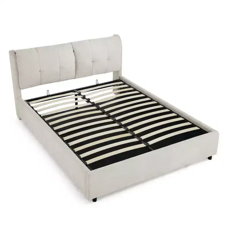 Cadre de lit plateforme de rangement ModernLuxe Queen/King, lit capitonné en chenille avec tête de lit moelleuse