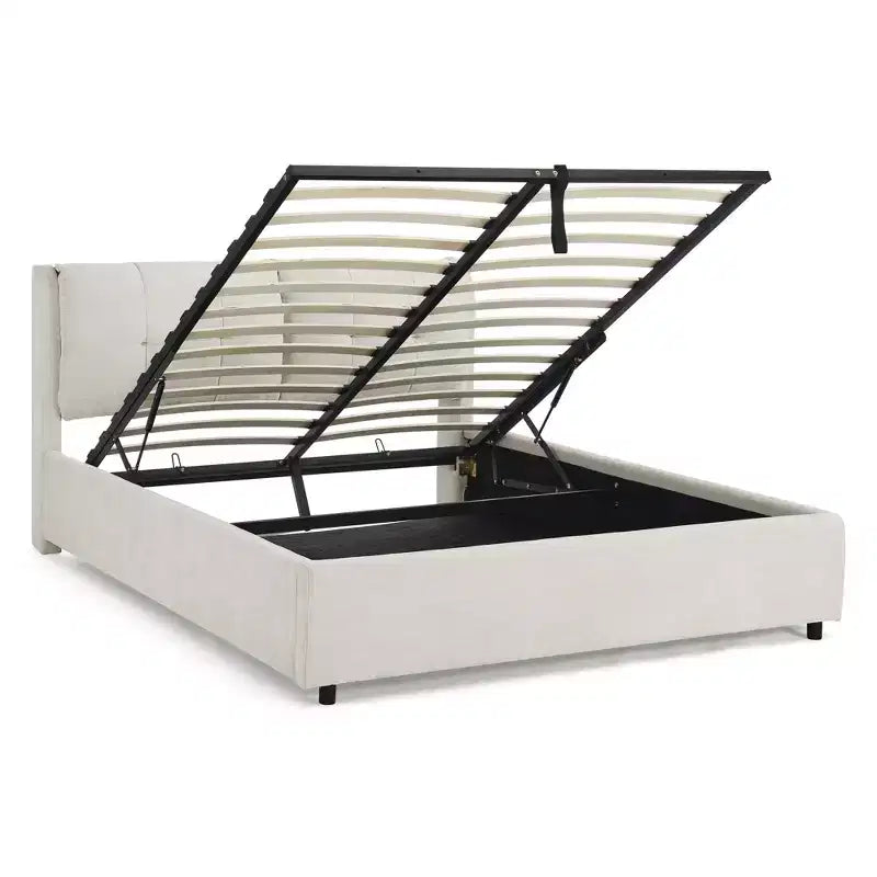 Cadre de lit plateforme de rangement ModernLuxe Queen/King, lit capitonné en chenille avec tête de lit moelleuse