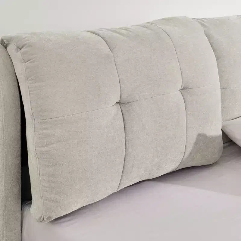 Cadre de lit plateforme de rangement ModernLuxe Queen/King, lit capitonné en chenille avec tête de lit moelleuse