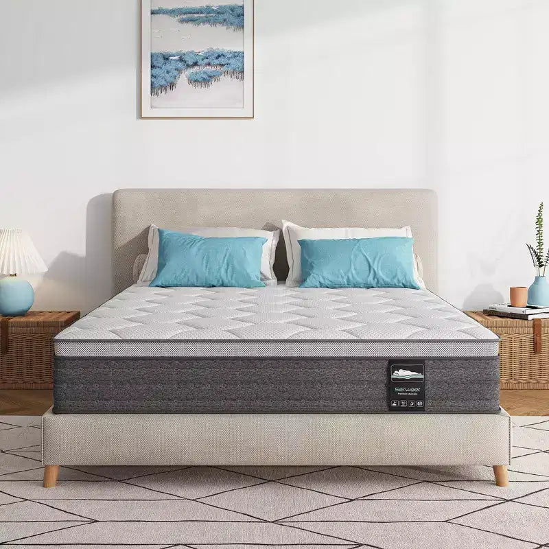 Serweet 8 5-Zone Motion Isolation Cooling Hybrid Mattress Heavier Coils for Durable Support -Medium Firm- Compatible with Platform Bed