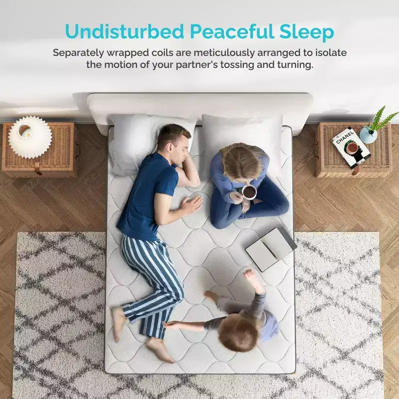 Serweet 8 Matelas Hybride Rafraîchissant 5 Zones d'Isolation du Mouvement, Ressorts Plus Robustes pour un Soutien Durable -Fermeté Moyenne- Compatible avec les Lits Plateformes