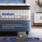 Matelas hybride Kescas Premium 8 pouces, fermeté moyenne - Compatible avec lit plateforme, sommier tapissier ou base à lattes