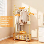 Portant à Vêtements Roulant avec Roues et Rangement Panier, Grand Porte-Manteau Métallique Mobile Portants Décoratifs pour Suspendre les Vêtements
