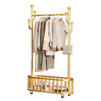 Portant à Vêtements Roulant avec Roues et Rangement Panier, Grand Porte-Manteau Métallique Mobile Portants Décoratifs pour Suspendre les Vêtements