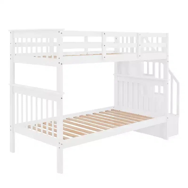 Lit superposé jumeau sur jumeau Luxystar avec escalier de rangement et clôture pour appartement et dortoir