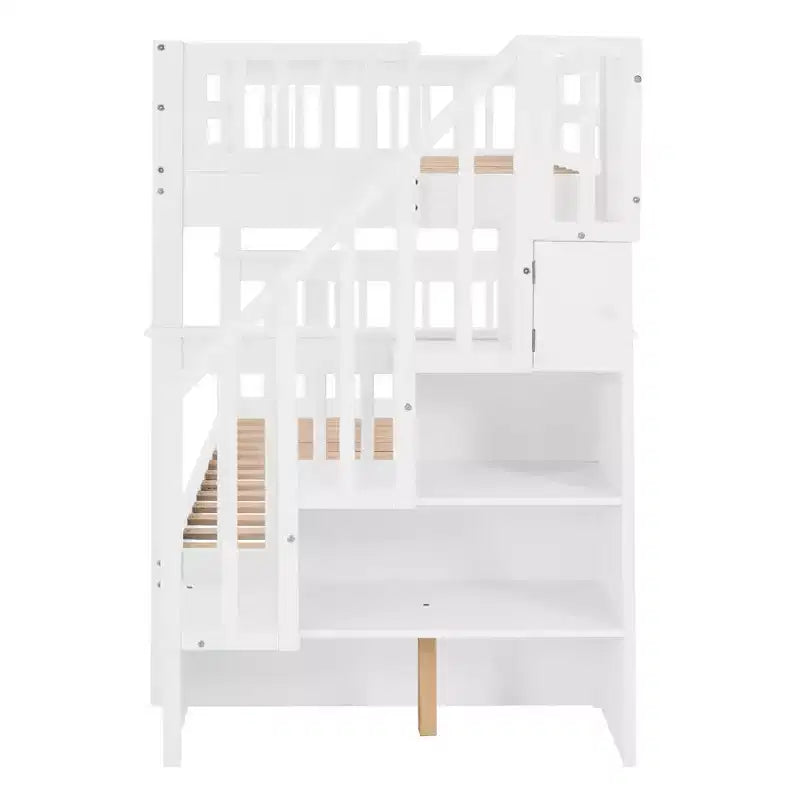 Lit superposé jumeau sur jumeau Luxystar avec escalier de rangement et clôture pour appartement et dortoir