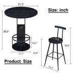 GDFStudio Yuna Ensemble moderne de 3 pièces table de bar ronde et tabourets en bois avec repose-pieds en métal