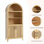Bibliothèque arquée avec portes et panneaux en rotin, meuble de rangement à 5 niveaux avec étagère réglable pour salon ou bureau