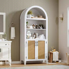 Bibliothèque arquée avec portes et panneaux en rotin, meuble de rangement à 5 niveaux avec étagère réglable pour salon ou bureau