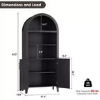 Bibliothèque arquée avec portes et panneaux en rotin, meuble de rangement à 5 niveaux avec étagère réglable pour salon ou bureau