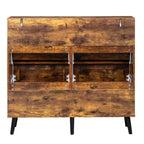 Karl Home Meuble à Chaussures à 4 Portes à abattant avec Poignées Noires, en Panneaux de Particules Mélaminés, Pieds Noirs, 105,9 cm, Bois Vieilli