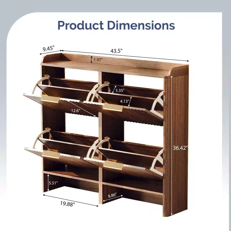 Meuble à chaussures Karl Home de 42,9 pouces avec 4 portes abattantes et déflecteur de table
