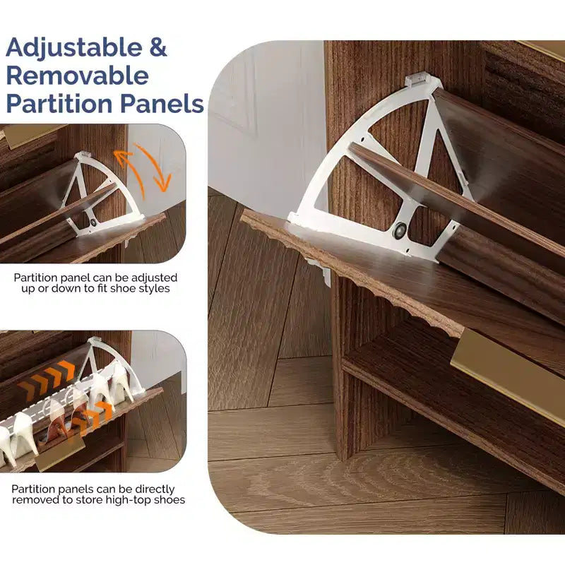 Meuble à chaussures Karl Home de 42,9 pouces avec 4 portes abattantes et déflecteur de table