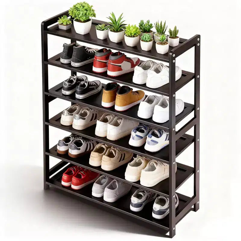 Karl Home Étagère à chaussures 6 niveaux en bambou, couleur café, 68 cm de large