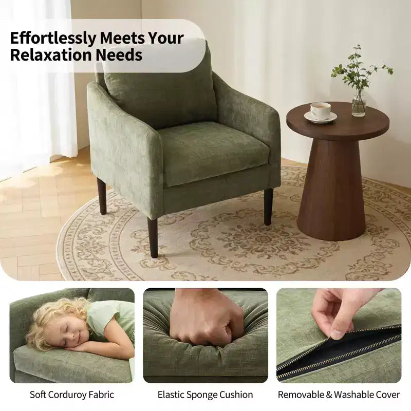 Fauteuil d'appoint en chenille de style Mid-Century Modern avec accoudoirs incurvés, fauteuil simple rembourré pour salon, chambre ou bureau