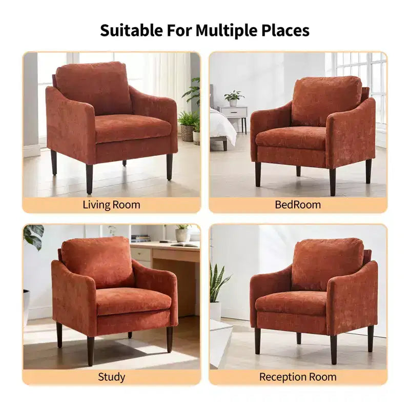 Fauteuil d'appoint en chenille de style Mid-Century Modern avec accoudoirs incurvés, fauteuil simple rembourré pour salon, chambre ou bureau