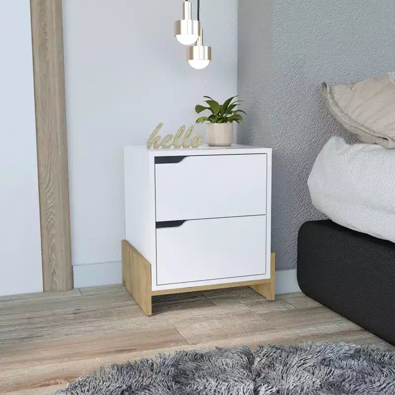 This Luss Nightstand, Bedside Table with 2-Drawers combines contemporary style with smart storage solutions, creating a space saving furniture.