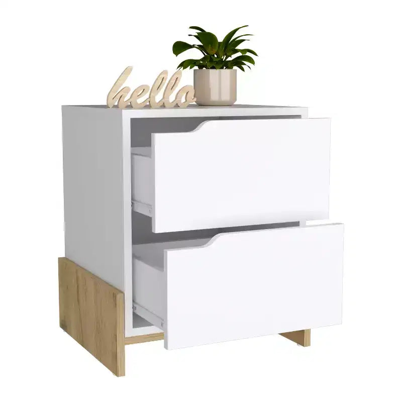 Cette table de chevet Luss à 2 tiroirs allie un style contemporain à des solutions de rangement astucieuses, créant ainsi un meuble peu encombrant.