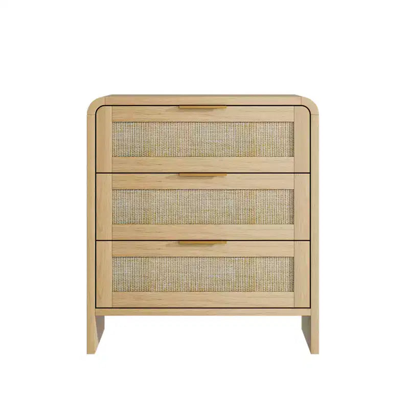 Table de chevet à 3 tiroirs en rotin bohème pour chambre et salon
