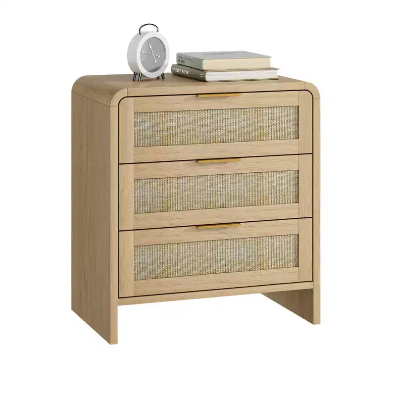 Table de chevet à 3 tiroirs en rotin bohème pour chambre et salon