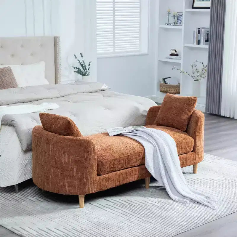 Banc rembourré, bout de lit rembourré en chenille, chaise longue, banc d'entrée minimaliste, repose-pieds avec coussin moelleux et oreiller - ModernLuxe