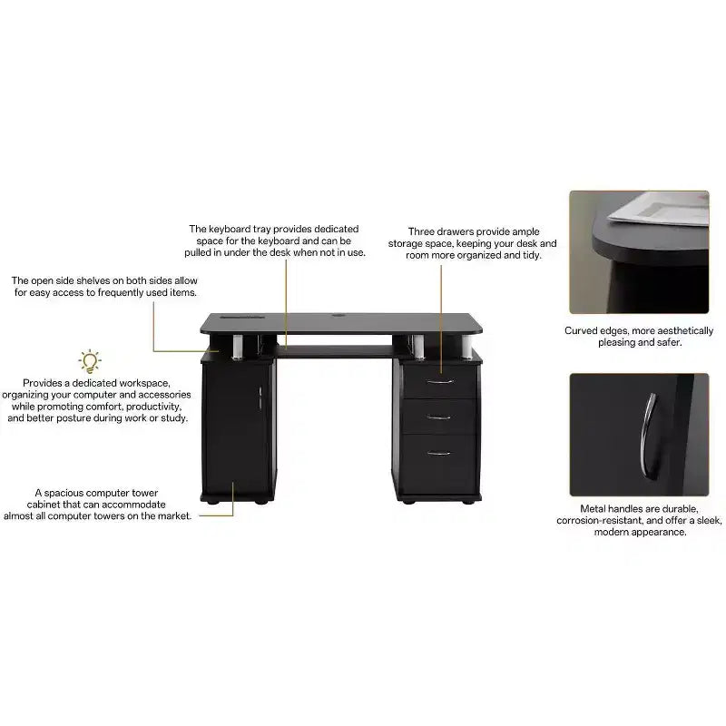 Karlhome Bureau informatique 45 pouces avec 3 tiroirs