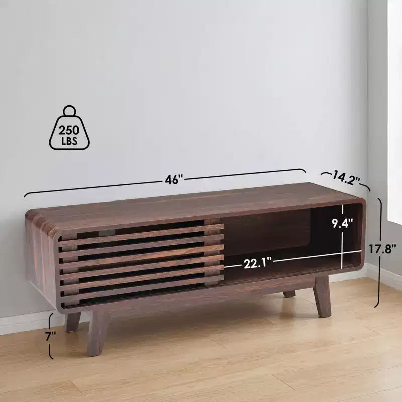 Meuble TV moderne Mid-Century JVNOXK pour téléviseurs jusqu'à 59 pouces avec portes coulissantes et rangements ouverts