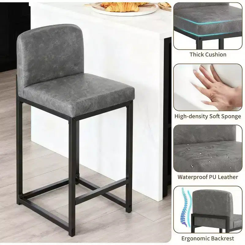 Tabourets de bar hauteur comptoir, lot de 2, chaises de bar intérieures en similicuir, style moderne du milieu du siècle, nettoyage facile