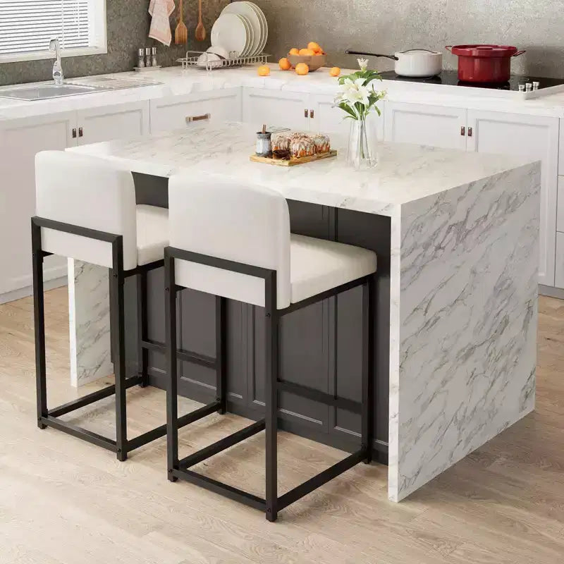 Tabourets de bar hauteur comptoir, lot de 2, chaises de bar intérieures en similicuir, style moderne du milieu du siècle, nettoyage facile