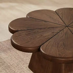 Table basse moderne Art Leon, table centrale ronde en forme de pétale avec base en bois d'hévéa pour salon