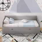 FAMYYT Twin Size Wooden Daybed with 2 Drawers, Extendable Bed, Easy Assembly, Gray