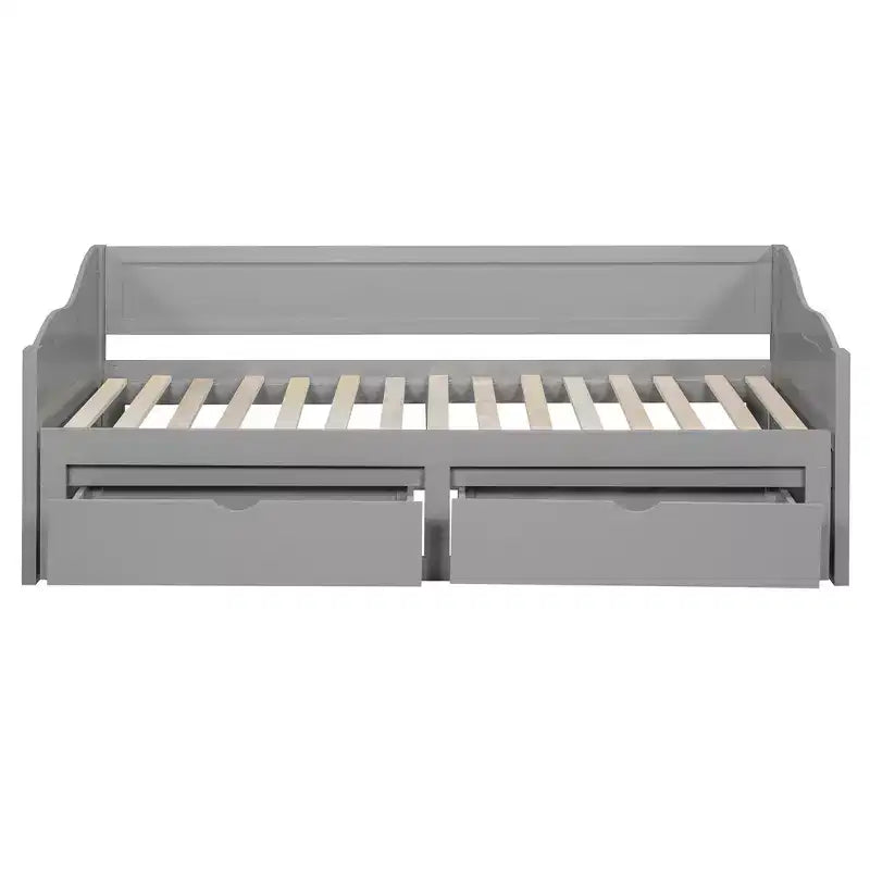 Lit de repos double FAMYYT en bois avec 2 tiroirs, lit extensible, assemblage facile, gris