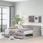 Lit de repos double FAMYYT en bois avec 2 tiroirs, lit extensible, assemblage facile, gris