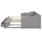 Lit de repos double FAMYYT en bois avec 2 tiroirs, lit extensible, assemblage facile, gris