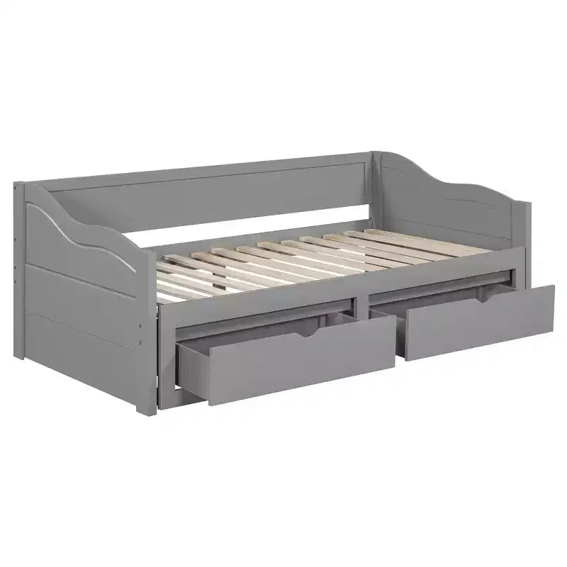 Lit de repos double FAMYYT en bois avec 2 tiroirs, lit extensible, assemblage facile, gris