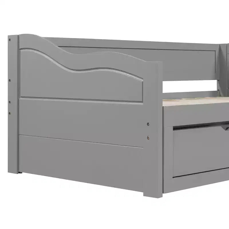 Lit de repos double FAMYYT en bois avec 2 tiroirs, lit extensible, assemblage facile, gris