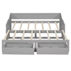 Lit de repos double FAMYYT en bois avec 2 tiroirs, lit extensible, assemblage facile, gris