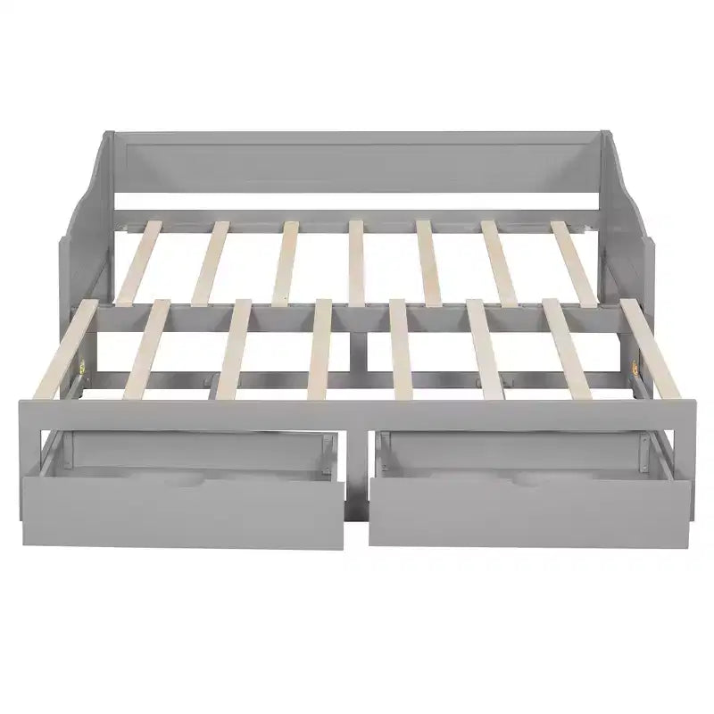 Lit de repos double FAMYYT en bois avec 2 tiroirs, lit extensible, assemblage facile, gris