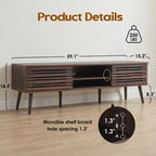 Meuble TV JVNOXK en bois cannelé de style moderne du milieu du siècle pour téléviseurs jusqu'à 70 pouces avec rangement et gestion des câbles