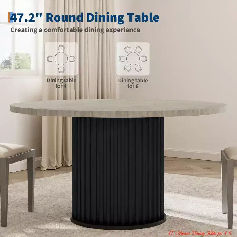 pour la salle à manger et la cuisine, table à manger ronde de 47" pour 4 à 6 personnes, table de cuisine industrielle avec base piédestal métallique robuste en forme de vague