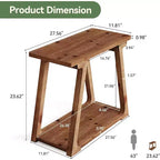 Table d'appoint à 2 niveaux en bois massif Lantine, table d'appoint étroite rectangulaire de style rustique avec base trapézoïdale pour salon, assemblage facile